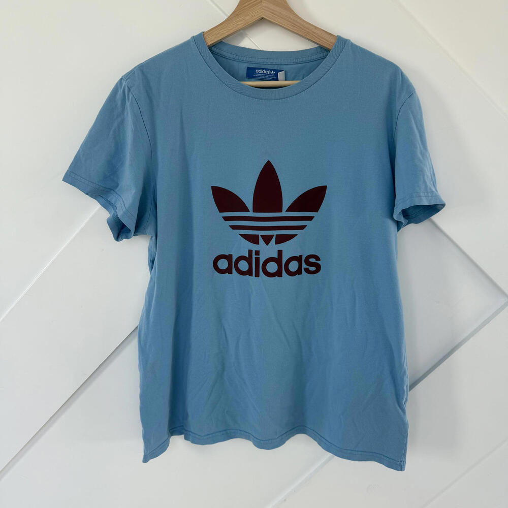Adidas Light Blue Maroon Trefoil Logo T-Shirt Large
